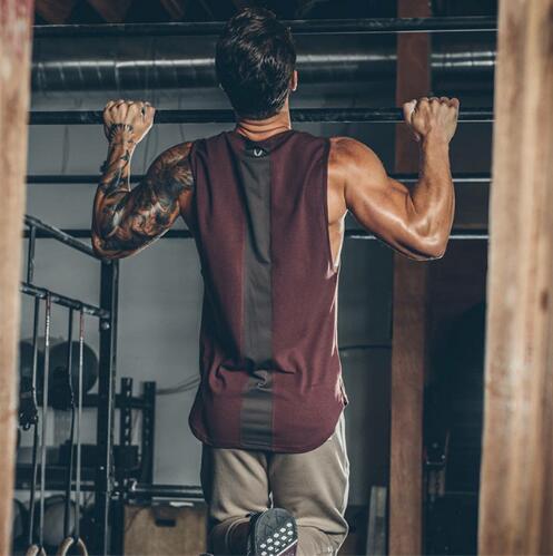 

Summer Newest Brand Mens Curved Hem Patchwork Gyms Stringers Vest HIgh Quailty Bodybuilding Clothing Fitness Man Tanks Tops, Black