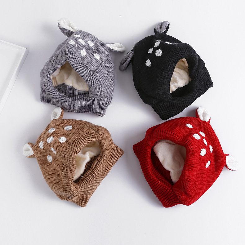 

Baby Kids Accessories Caps Hats 2018 New Thickening Cartoon Fawn Cap Babies Woolen Yarn Knitting Protect Ear Hat Winter Warm Caps, Brown