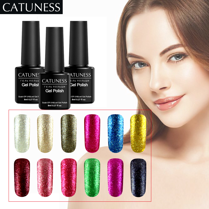 

CATUNESS Gel-paint Glitter Platinum for Design Lucky Hybrid Varnishies Soak Off Semi Permanent Gloss Lucky Colorful Lacquer, 61white