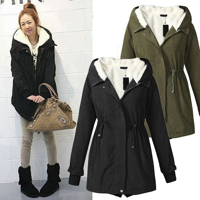 Winter Hooded Women's Parka Women Coat Military Army Green Black Thick Warm Fleece Mid Long Vintage Jacket Female Plus Size 5XL S18101503