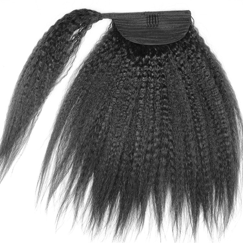 

8A Grade Kinky Yaki Straight Ponytail Hair Extensions Human Hair Double Weft Brazilian Unprocessed Virgin Hair Clip Ponytail hairpiece 120g