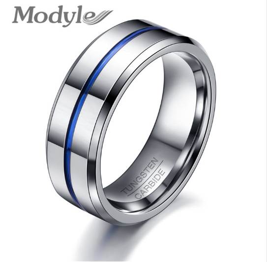 

Fashion Thin Blue Line Tungsten Ring Wedding Brand 8MM Tungsten Carbide Rings for Men Jewelry