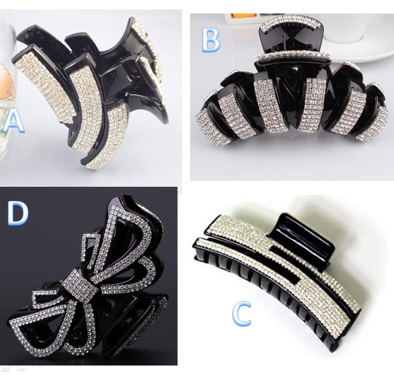 

Extra Large Clamps Luxury Thick Hair Clip 12cm Black Hair Jewerly full Rhinestone Bowknot Austrian Crystal clips for Girl Women free DHL