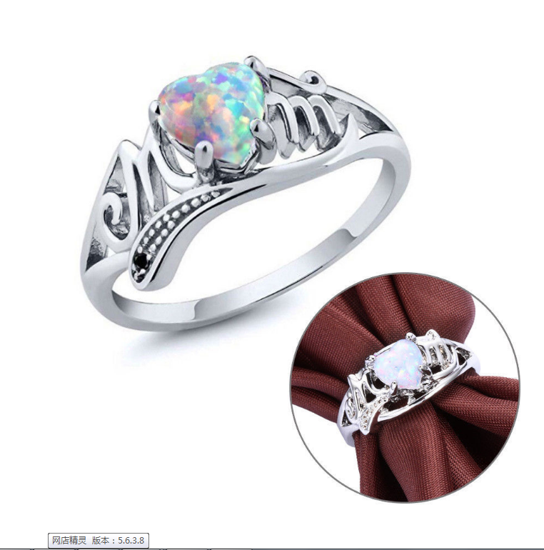 

Love Mum 925 Sterling Silver Fire Opal Ring Two Tone MOM Character Diamond Ring Jewelry Family Birthday Best Gift for Mother Mummy Party Wed