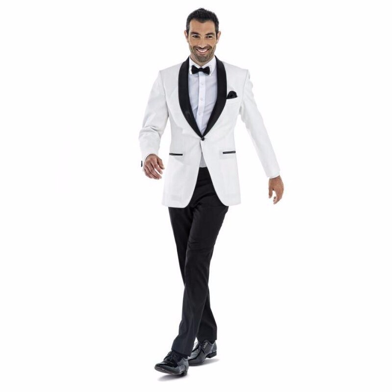 

Best Popular Shawl Lapel One Button White Groom Tuxedos Groomsmen Men Formal Suits Business Prom Suit Customize(Jacket+Pants+Bows Tie)NO:65, Same as image
