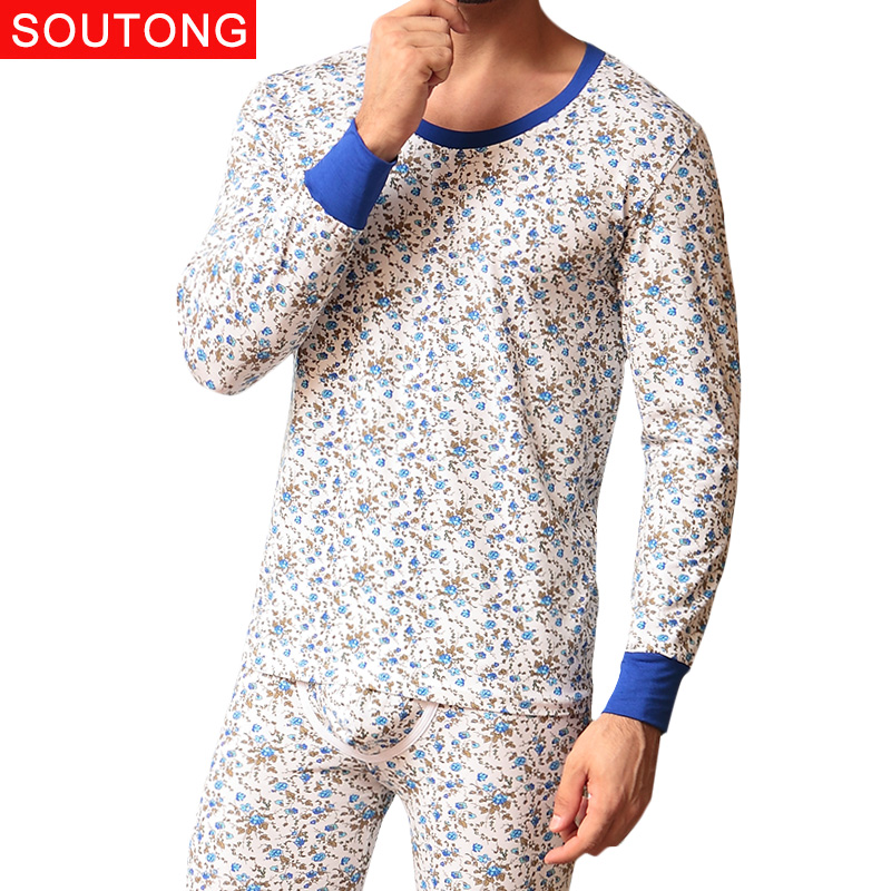 Soutong 2017 nouvelle mode de coton imprimé de la mode Long Long Johns Hommes Sous-vêtements thermiques Set d'hiver Long Long Johns Convient aux