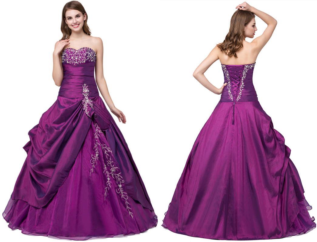 

2019 Prom Dress Purple Embroidery Party Dresses Strapless Emboridery Pick-ups Formal Dresses Evening A-Line Spaghetti Prom Dresses, Same as picture