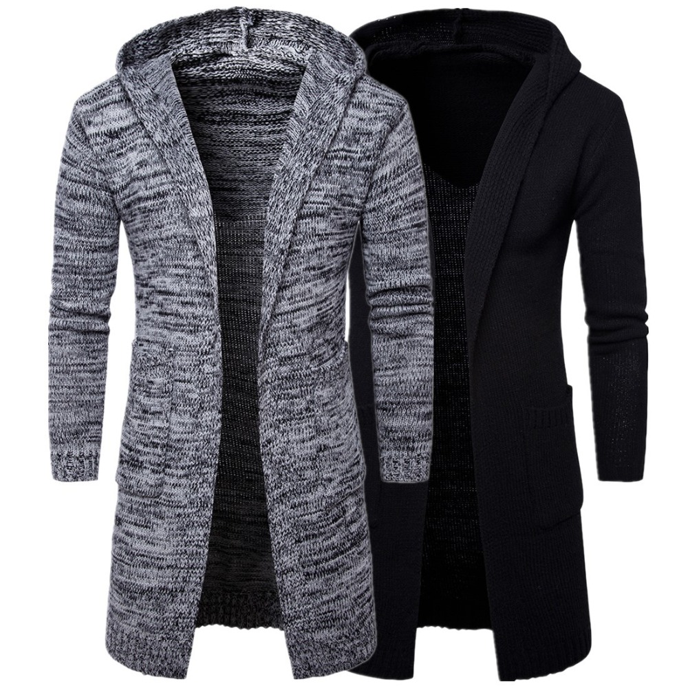 

2018 Autumn Winter Men's Long Sleeve Slim Jacket Trench Stylish Cardigan knit Warm Knit Sweaters Jackets for male Overcoat Y913, Tan;black