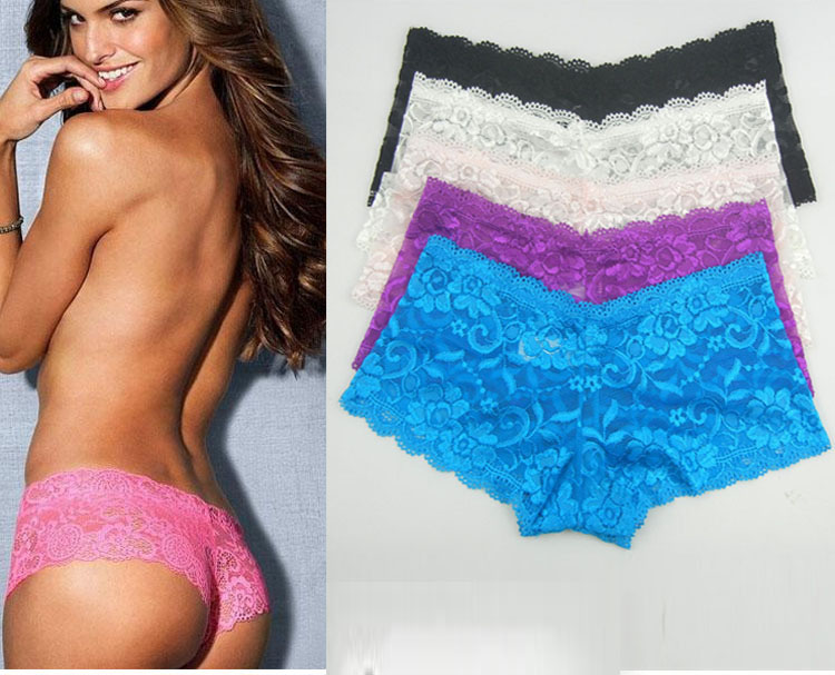 

New Women's Underwear Plus Szie Full Lace Sexy Boxer Briefs Upscale XS-4XL Lady Translucent Lace Panties, Navy