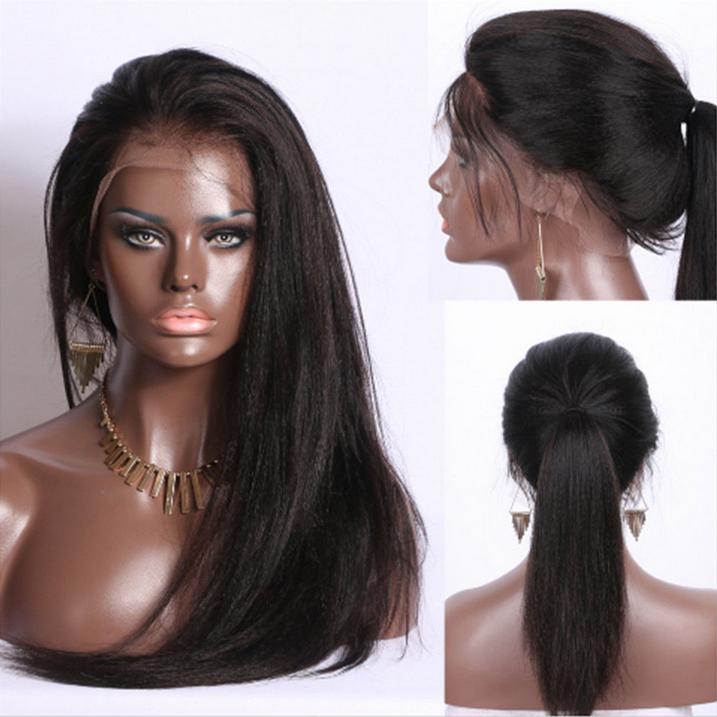 Human Virgin Remy Brazilian Soft Hair Lace Front Full Lace Light Yaki Wigs 130% Desnity Natural Black Color-image-410041309