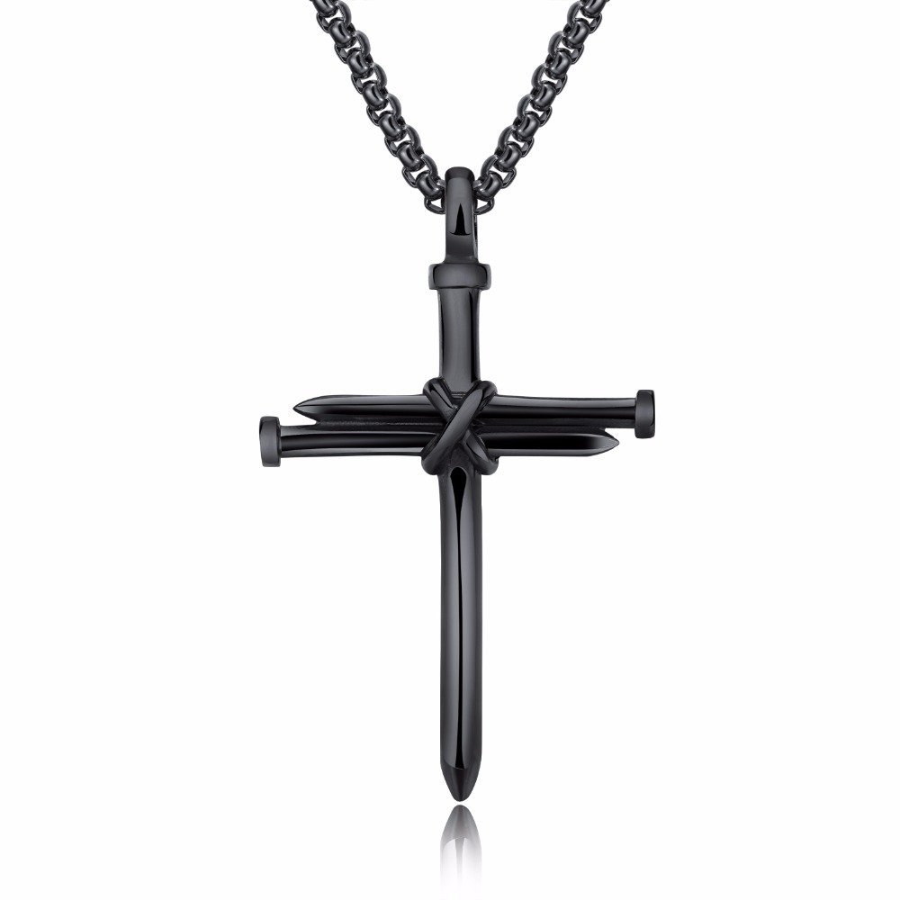 

Designer Necklace Stainless Steel Men Women Cross Necklace Religious Gold Silver Black Nail Cross Pendant Necklace Jewelry Box Link