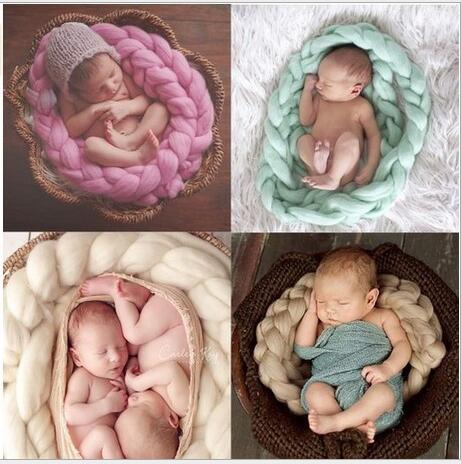 

Wool Twist Rope Photo Props Backdrop Background Baby Photography Prop Handmade Crochet Knitted Blankets Costume For Newborn, Multi-color