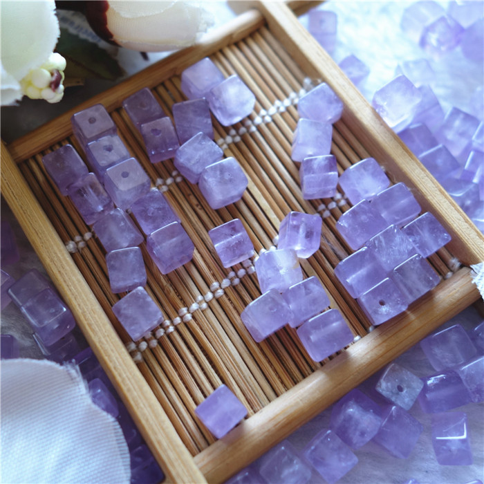 

Cheap Natural Amethyst 6mm Cube With Through Hole Loose Beads Gemstones For Jewelry DIY 50pcs/lot
