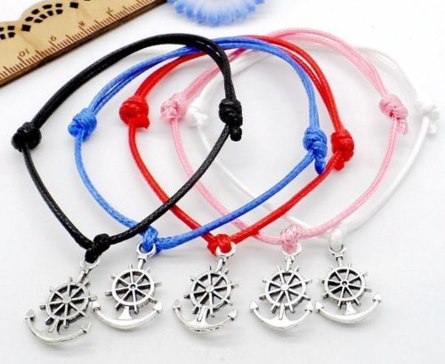

100pcs/lot Lucky String Star Anchor Lucky Red wax Cord Adjustable Bracelet DIY Jewelry NEW