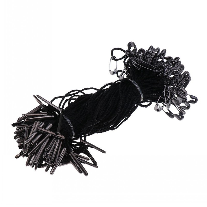 

1000 pcs black hang tag string with brass black safety pin 10cm long good for tags, Silver