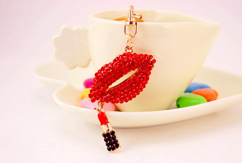 Sexy Lips Lipstick Keychain Blingbling Womens Key Chain Ring Fashion Alloy Handbag Keychains Car