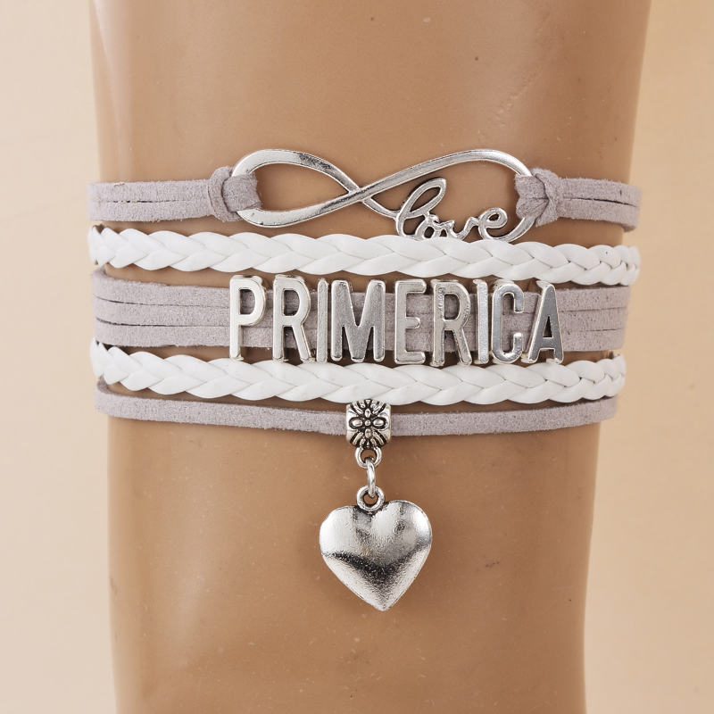 

NCRHGL Infinity love PRIMERICA bracelet bangles heart charm braided pu leather HOT bracelets jewelry for man woman Drop Shipping, Black
