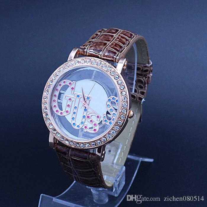 

Fashion Brand women's Girl crystal style dial leather strap quartz watch GS02, Red