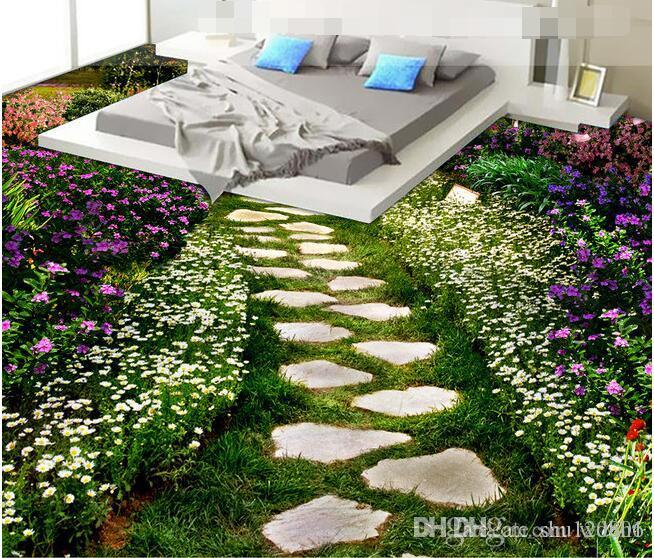 

3d pvc flooring custom photo Waterproof floor wall sticker Flowers path background room decoration painting 3d wall murals wallpaper, Pictures show
