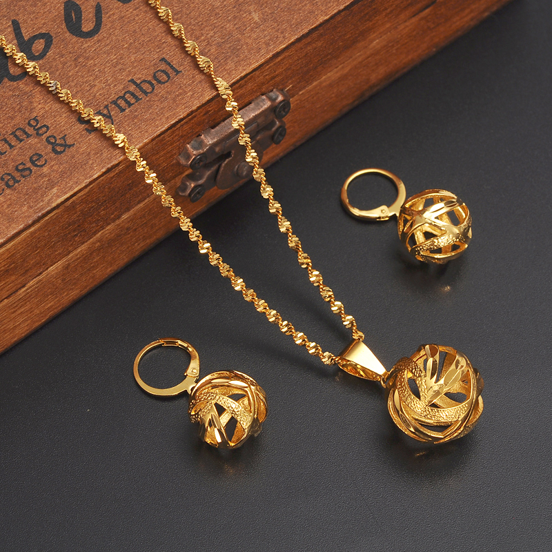 

Ethiopian Specific character Necklace Pendant Earring Hollow out basket Set vogue Joias Ouro 24 k Yellow Fine Gold GF Jewelry African, Golden