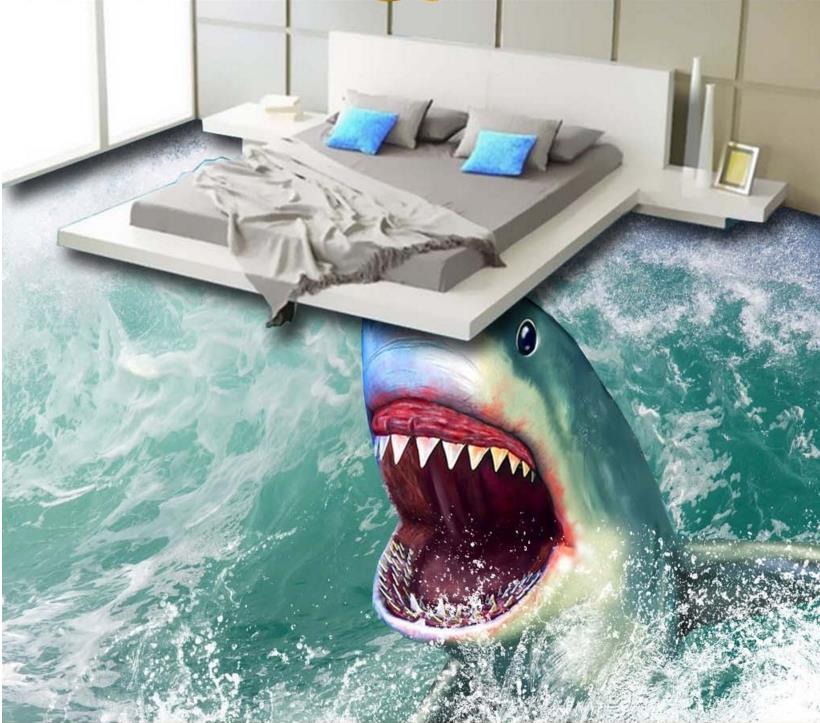 

customize 3d flooring Sea shark wallpaper 3d floor murals for livin groom bathroom 3d stereoscopic wallpaper, As the picture shows