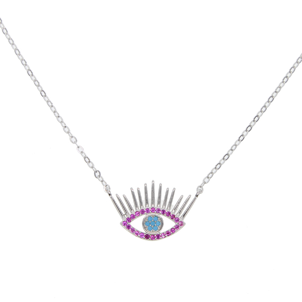 

100% guarantee 925 sterling silver jewelry red stone Turkish evil eye charm pendant necklace eye eyelash lucky jewelry