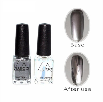 

Silver Mirror Effect Metal Nail Polish Varnish Base Coat Metallic Nails Art Tips DIY Manicure Design 6ml, As pic