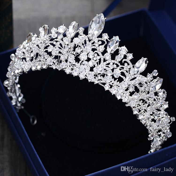 

Gorgeous Princess Big Wedding Crowns Bridal Jewel Headpieces Tiaras For Women Silver Metal Crystal Rhinestone Baroque Hair Headbands