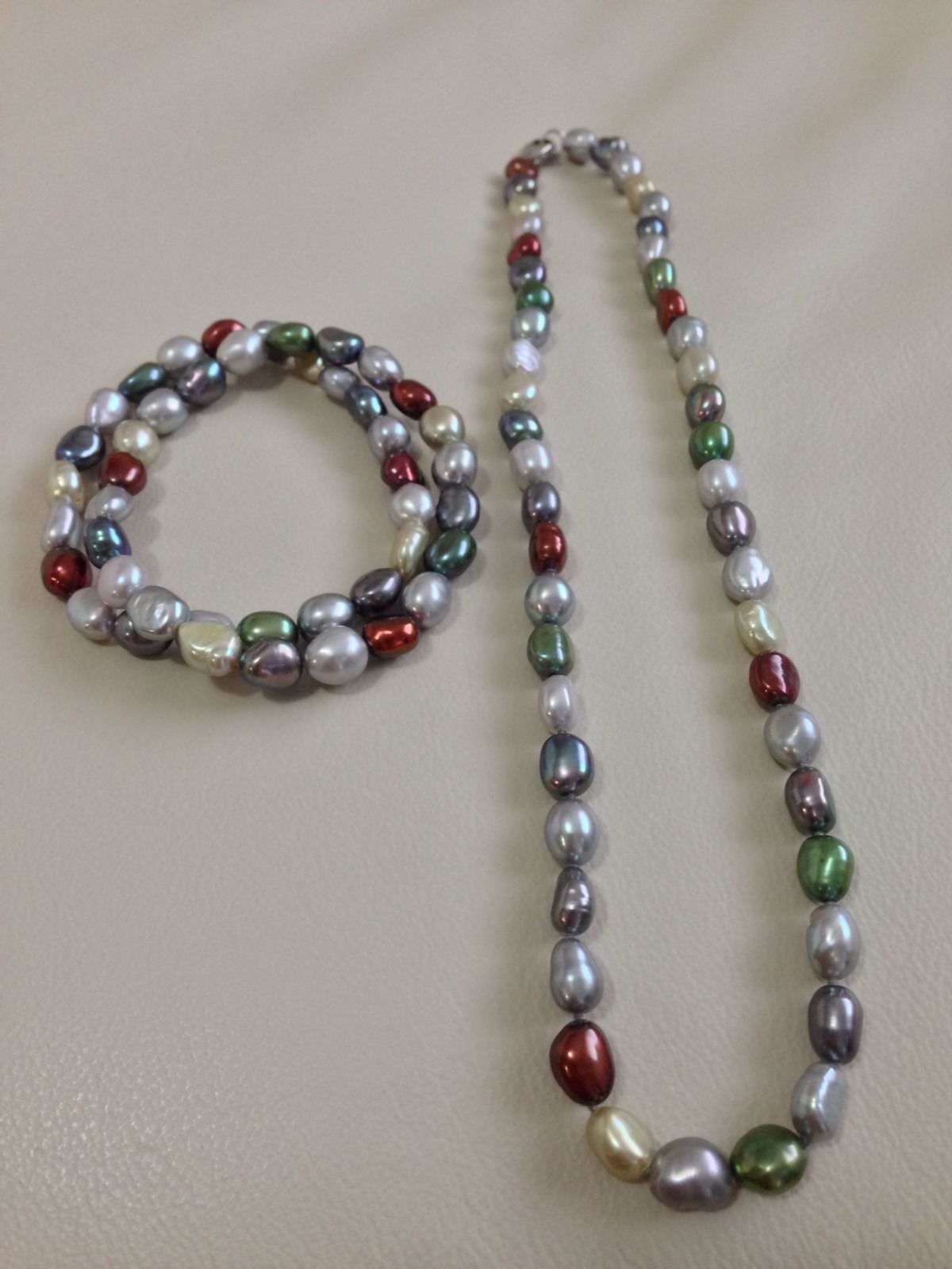 

Hand made natural beautiful multicolor 8-9mm baroque freshwater cultured pearl necklace 18" bracelet set fashion jewelry, Silver
