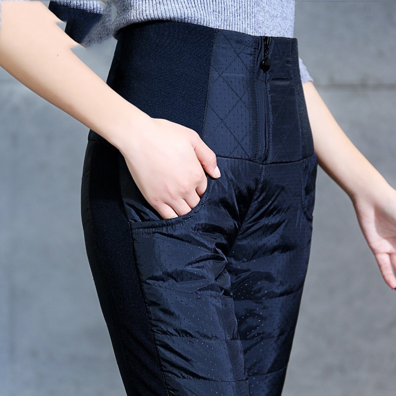 

New Fashion 4XL Big Size Women' Winter Pencil Trousers High Waist Down Cotton Padded Warm Pants For Female Slim Casual Pants, Black