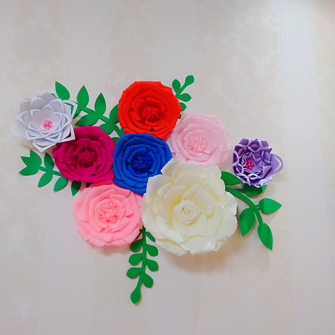 

8PCS Assorted Crepe Paper Flower Set With 5PCS Leaves Gallery Wall Nursery Decor Girl's Room Decor Floral Nursery Decorations Home Decor