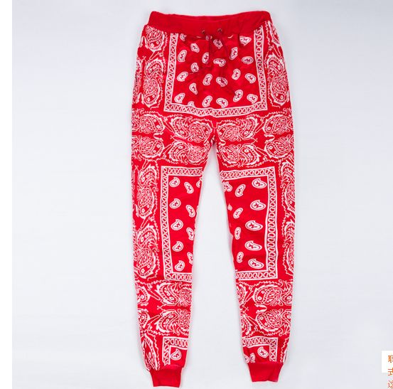 

2017 Hip Hop Jogger sweatpants men's Casual Harem Pants Unisex streetwear Cotton Joggers Red blue bandana Pants 92001