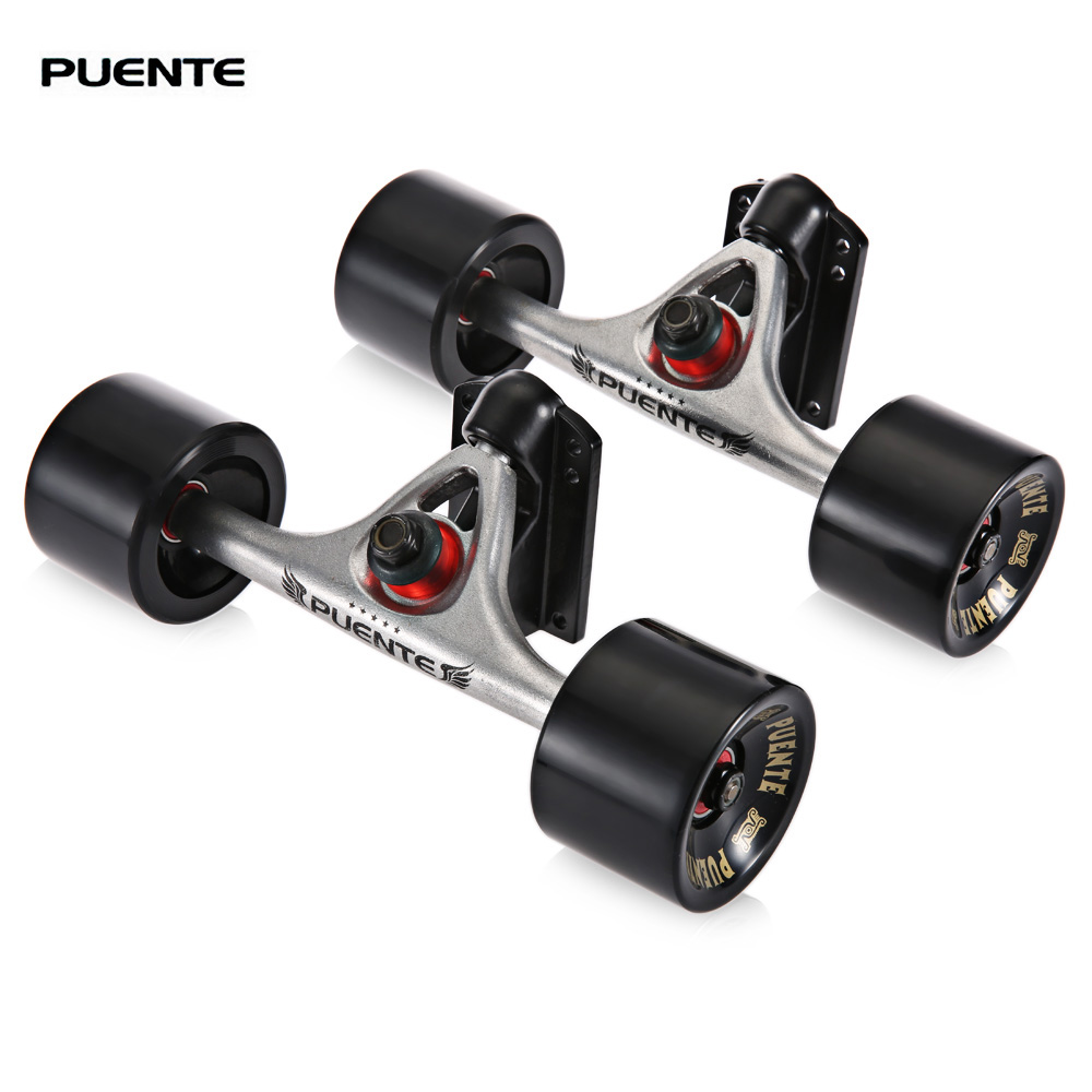 

PUENTE 2pcs/set Skateboard Truck with 70*50mm 4 Skateboard Wheels Riser Pad ABEC - 9 bearings Installing Tool Roller, Black