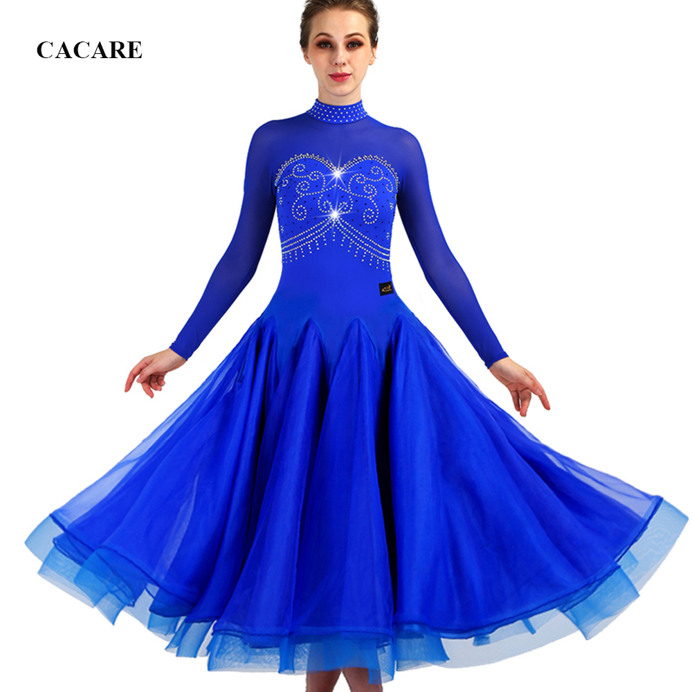 

2018 Customized Luxury Rhinestones Ballroom Dance Competition Dresses Standard Dance Dresses Ballroom Dress D0481 Blue Big Sheer Hem