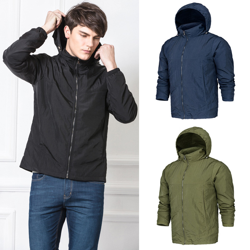 

Men Quick Dry Waterproof Remove Hooded Windbreaker Jacket Spring Fall Outerwear Windproof Casual Sports Jackets Boys, Black