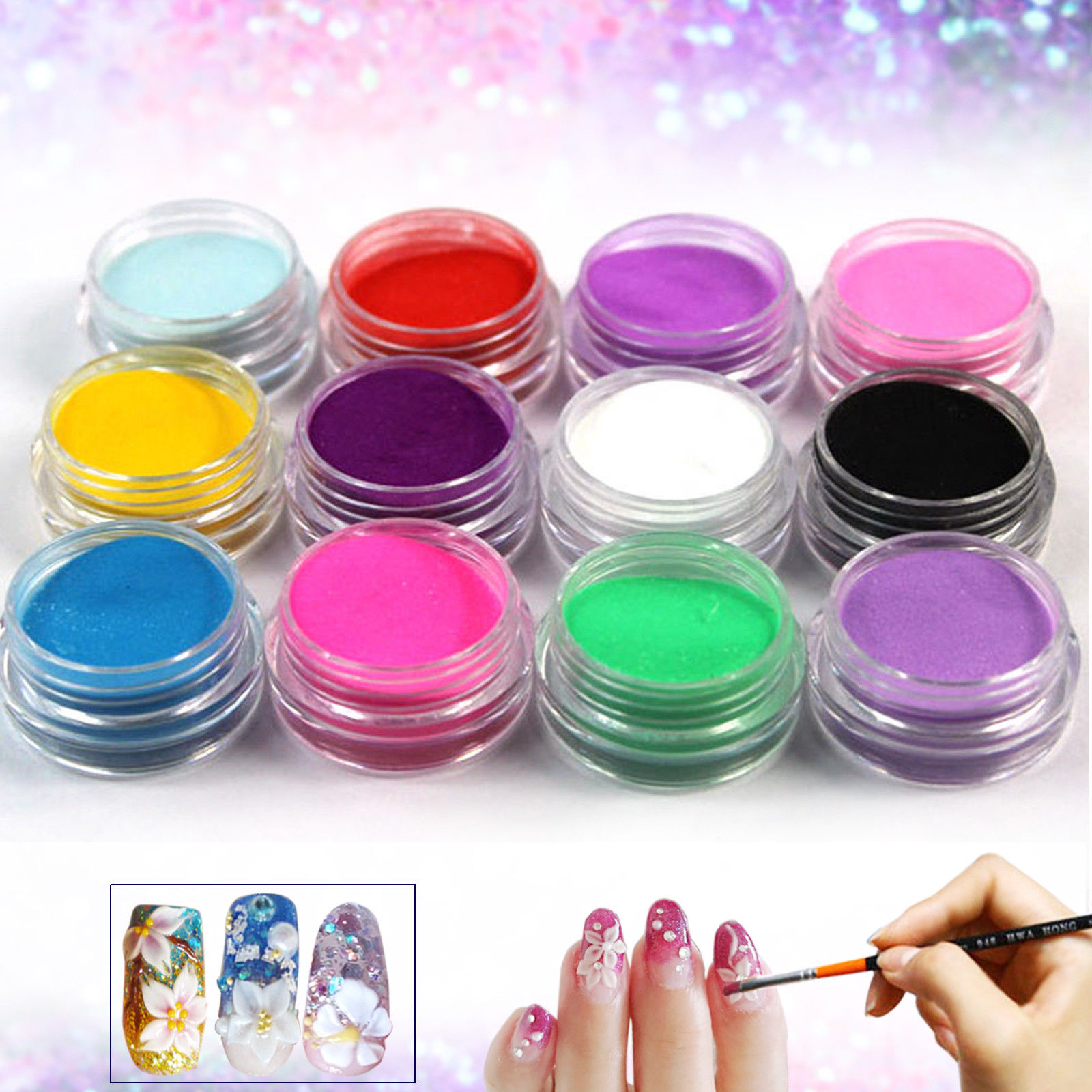 

Hot sale 12 PCS / Pot Mix Colors Set Nail Art Acrylic Powder Dust Decoration For Nail Tips, Silver;gold