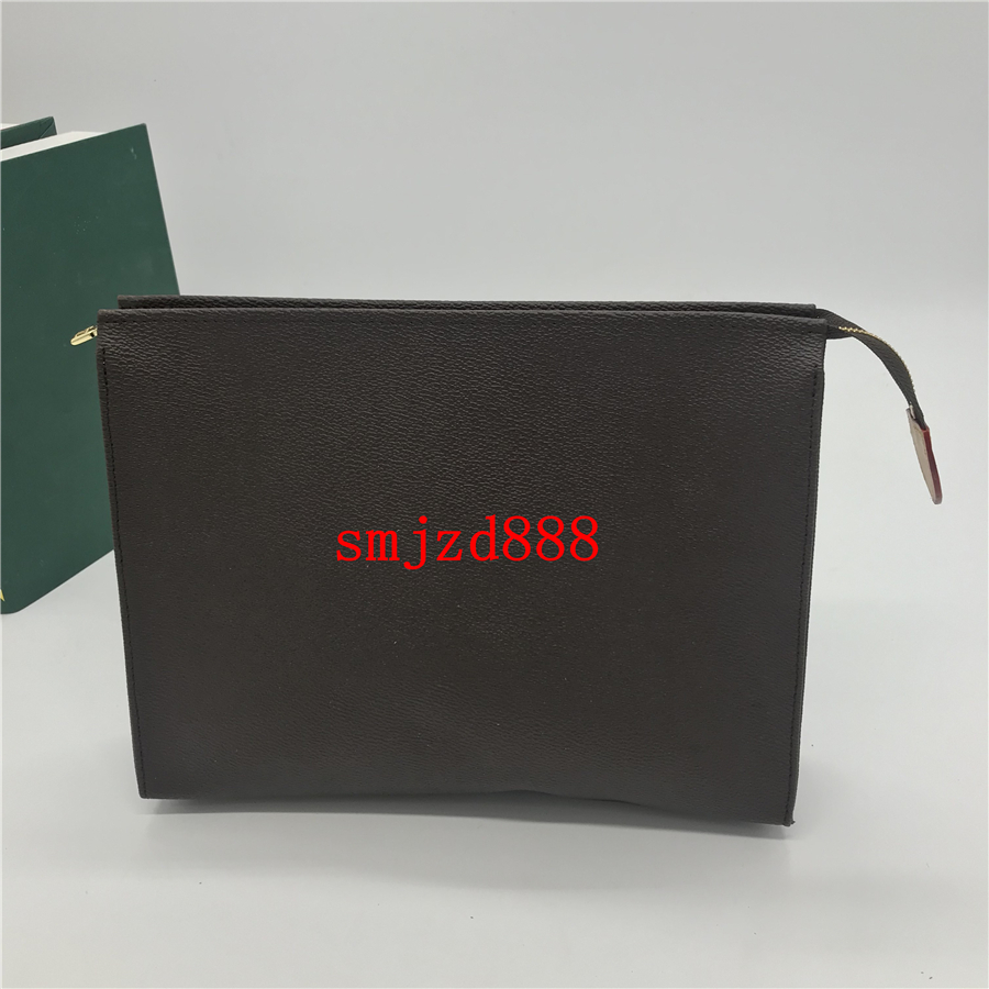 

L112 Free Shipping New Travel Toiletry Pouch 26 cm Protection Makeup Clutch Women Genuine Leather Waterproof Cosmetic Bags For Women M47542, Brown lattice