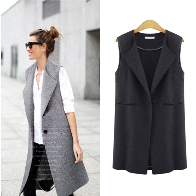 Plus Size Outerwear Brief Women's Vests Female Spring Waistcoat Turn-Down Collar Vest Casual Cardigan Summer Sleeveless Coats