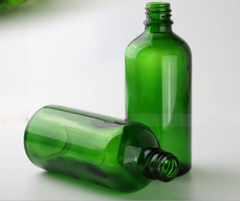 

420pcs/lot Empty Glass Bottles 100ml Green Vials With Black Tamperproof Caps Essential Oils Bottles BY DHL