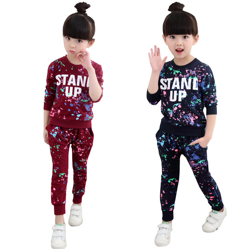Filles Tracksuits 100% coton Printemps Sportswear Tenues de sport Filles Sports Suits Graffiti Lettre Vêtements Ensembles de vêtements pour 5 6 8