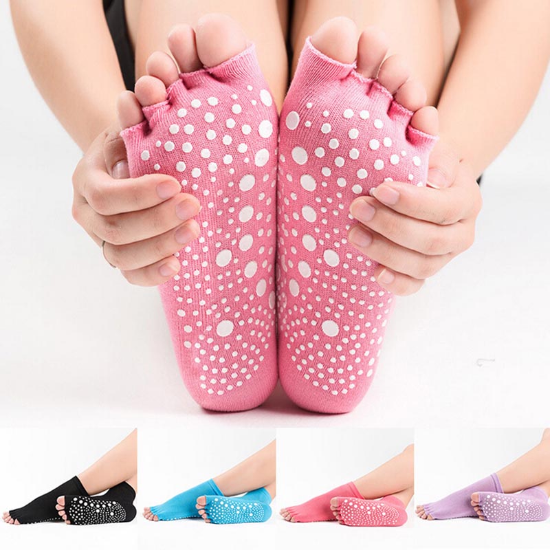 

Women Girls Socks Gym Pilates Yoga Non Slip pilates toeless Heel Socks Athletic Fitness sox, As show