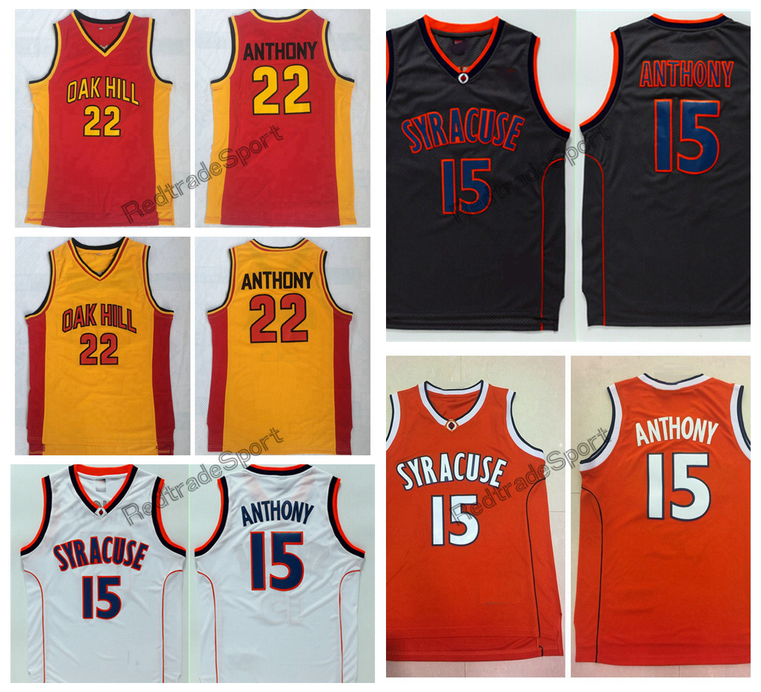 

Vintage Syracuse Orange Camerlo Anthony #15 College Basketball Jerseys 22 Camerlo Anthony Oak Hill High School Stitched Shirts, Black 15