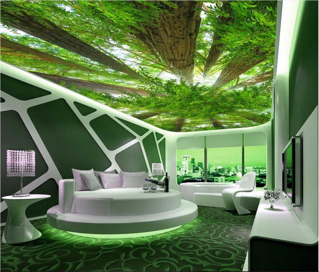 

3d ceiling murals wallpaper custom photo non-woven murals wallpaper for walls 3 d Sky zenith mural in the forest self-adhesive film, Picture shows