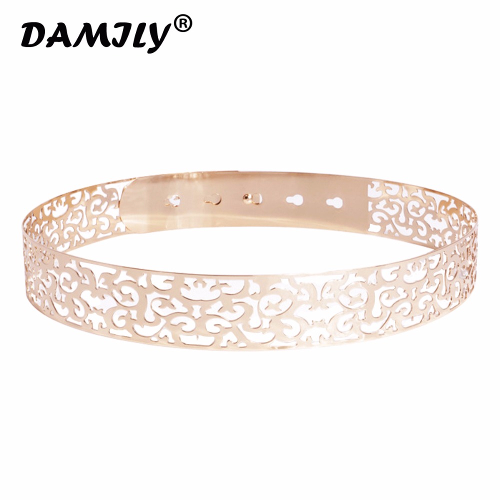 

1PC New Fashion Sexy Women Hollow Flower Mirror Metal Waist Belt Leather Metallic Bling Plate Wide Belt Party Clothing Accessory, Gold
