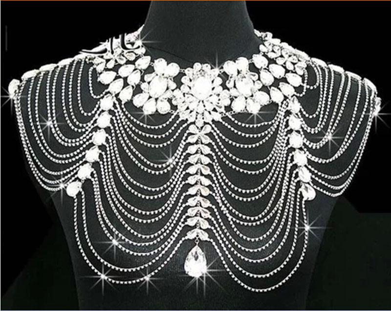 

Body Jewerly Diamond Crystal Rhinestone Tassel Shoulder Chain Shawl Wrap Cape Bride Weddingm Cheap Bridal Wraps, Silver