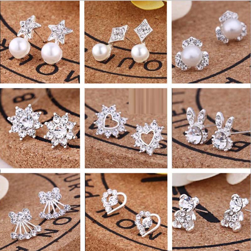 300Pairs Women Girl Elegant Charming Crystal Pearl Earrings Wedding Jewelry Personality Silver Color Ear Stud Gift Free Ship-image-415671080