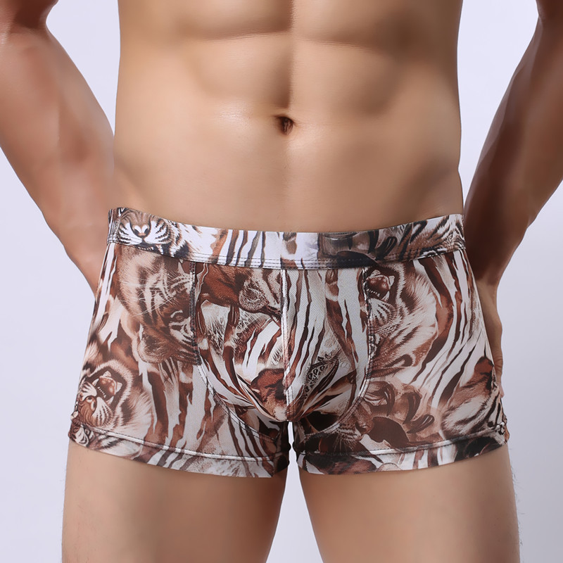 

Sexy Men's Underwear Boxer Shorts Gay Fork U Convex Pouch Male Shorts Panties Pouch Leopard Printing Slim Soft Boxer Underwear, Orange