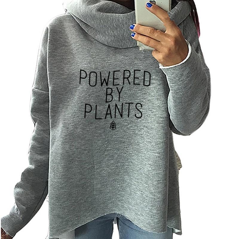 

2019 New Fashion Powered By Plants Print Tops Sweatshirt Femmes Hoodies Women Vegan Casual Print Cotton Cute Plus Size, Gray