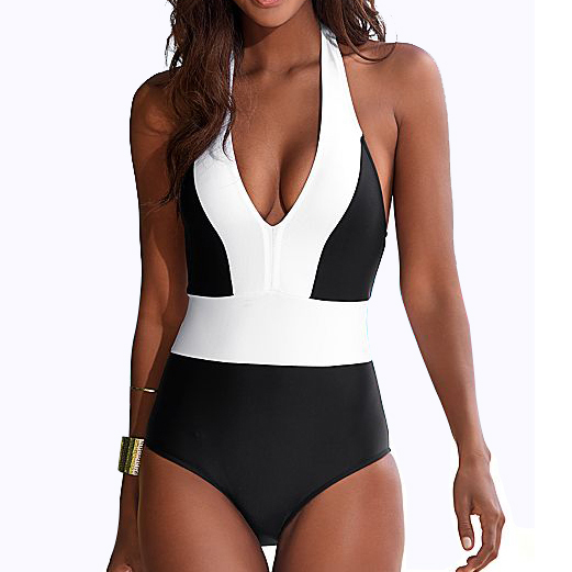 

2016Sexy tall women one piece swimsuit Solid Back/Blue patchwork One piece Swimsuits Monokini maillot de bain bathing suit H1657, Black