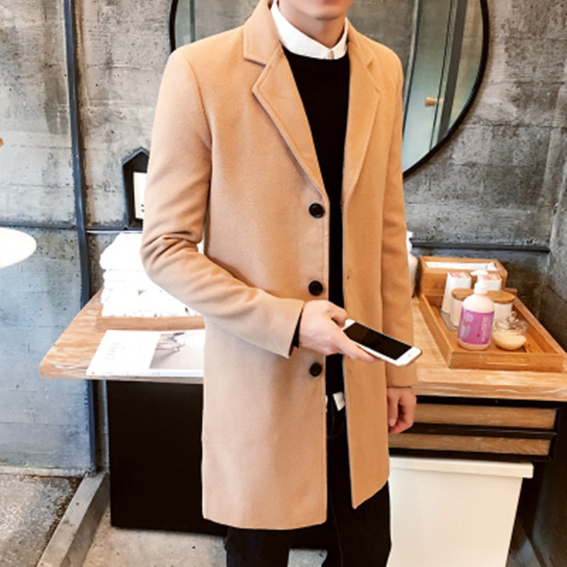 XMY3DWX New Winter Wool Coat Men Leisure Long Sections Woolen Coats Men's Pure Color Casual Fashion Jackets/Casual Men Overcoat Y181101